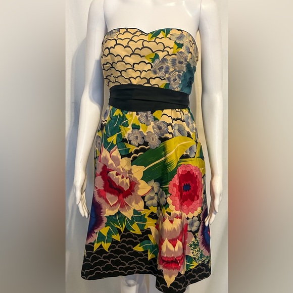 ANTHROPOLOGIE MOULINETTE SOEURS SZ 8 STRAPLESS FLORAL COLORFUL DRESS BOHO CHIC - Picture 2 of 11